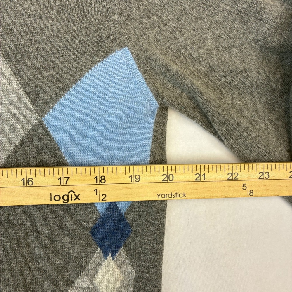 Simone Quarter Zip Sweater Mens L Grey Argyle Merino Cashmere Made in Italy - Picture 7 of 9